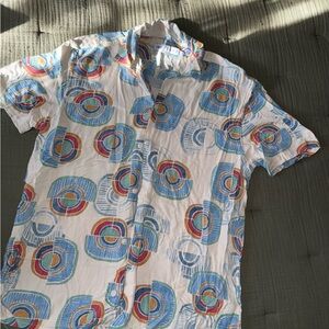Zara Men's Blue and Red Patterned Casual Shirt